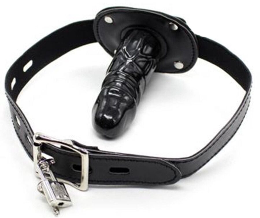 Penis mondknevel 12 cm met leren band en slot