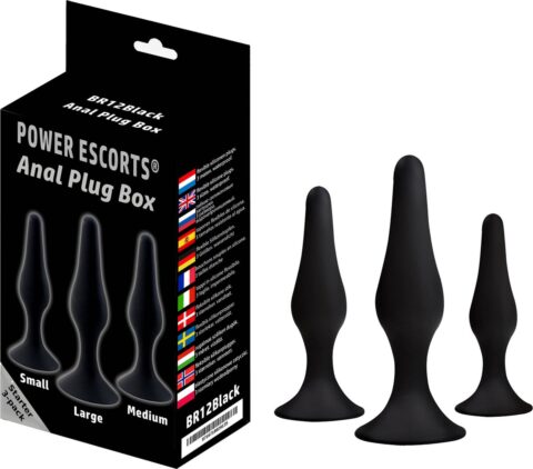 Power Escorts Anal Plug Box buttplug set 3-delig zwart