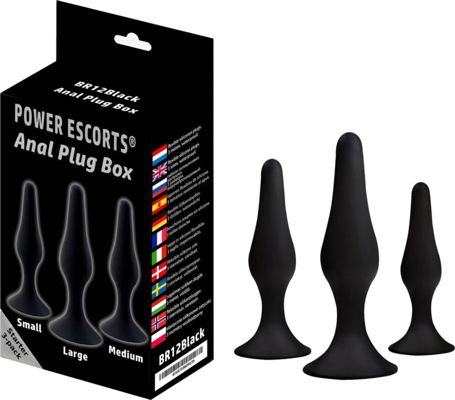 Power Escorts Anal Plug Box buttplug set 3-delig zwart