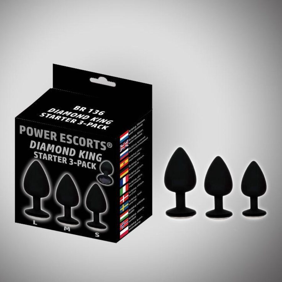 Power Escorts Diamond King buttplug set 3-delig zwart