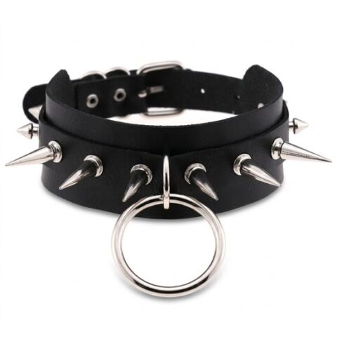 Punk choker met studs en O-ring zwart