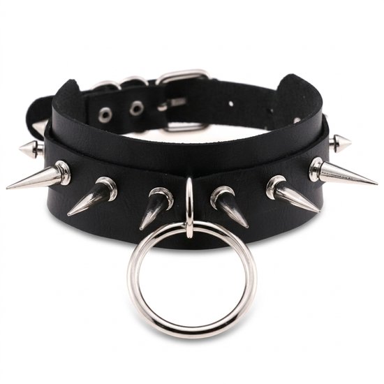 Punk choker met studs en O-ring zwart