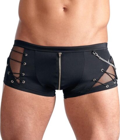 Punk short heren zwart met netstof en ketting