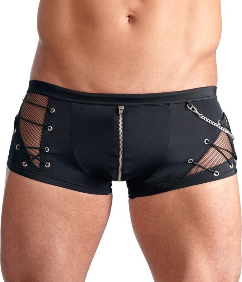 Punk short heren zwart met netstof en ketting