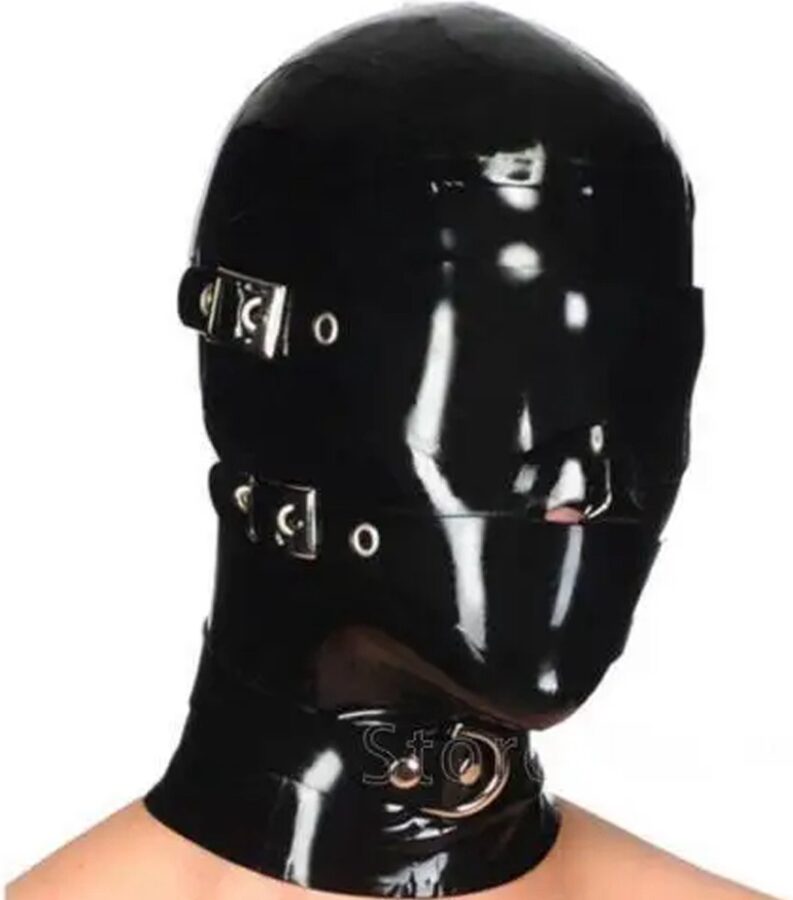 Red Parrot full latex bondage masker zwart L-XXL