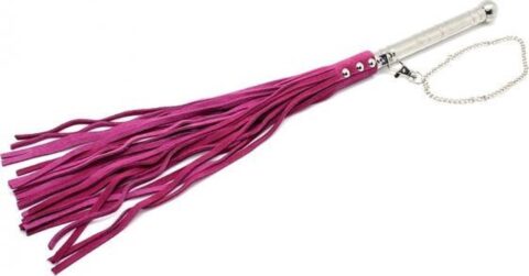 Rimba roze leren flogger met metalen handvat