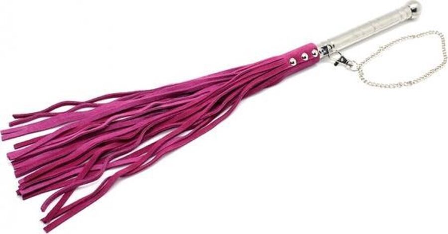 Rimba roze leren flogger met metalen handvat