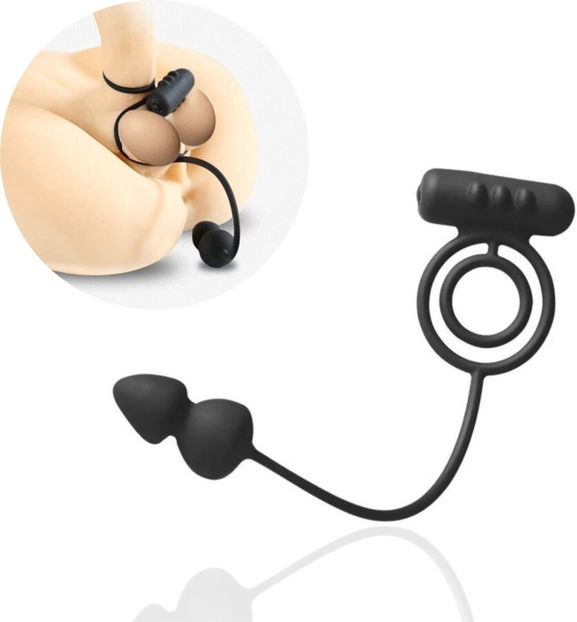 Rosebay vibrerende cockring met buttplug zwart