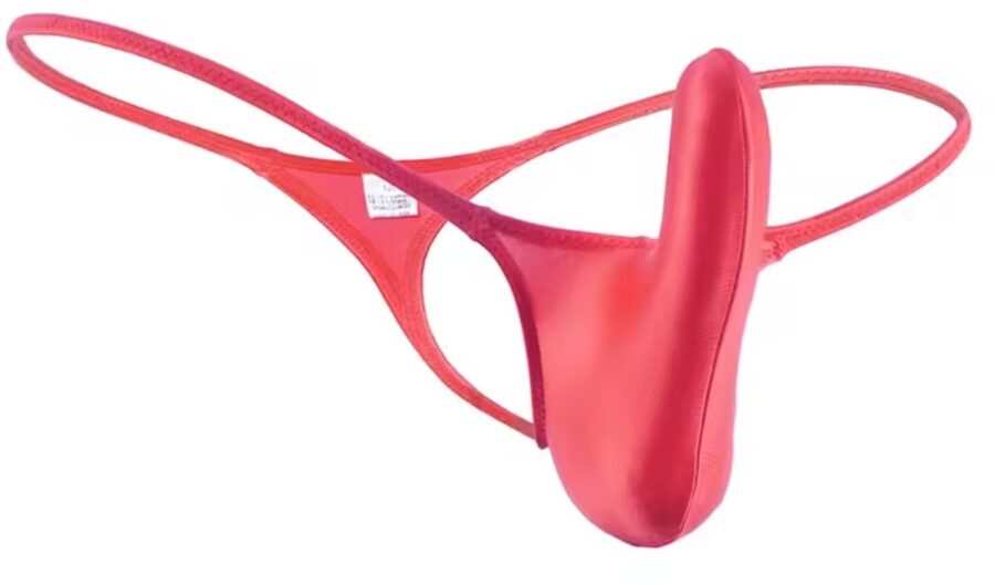 Satijnen heren G-string rood met pouch maat L