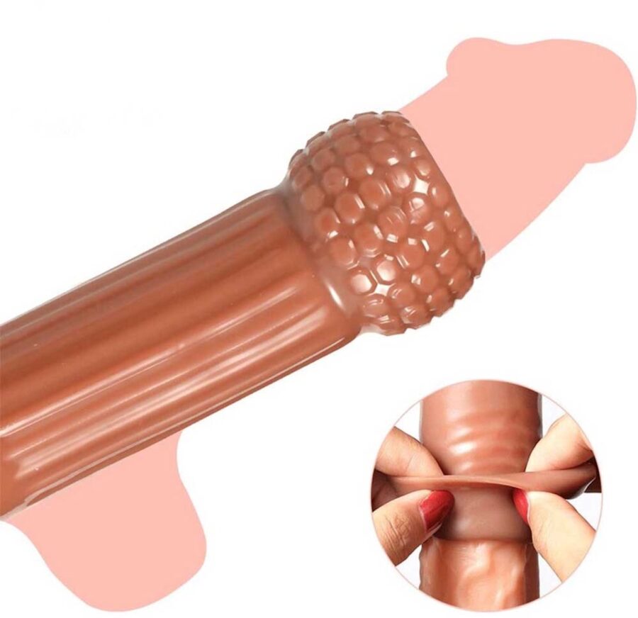 Siliconen penis sleeve met open eikel en balopening