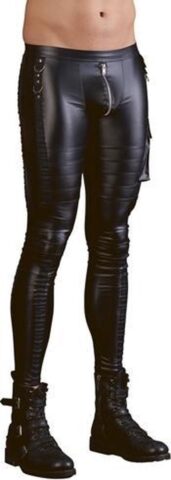 Slim fit matte wetlook broek heren met O-ringen