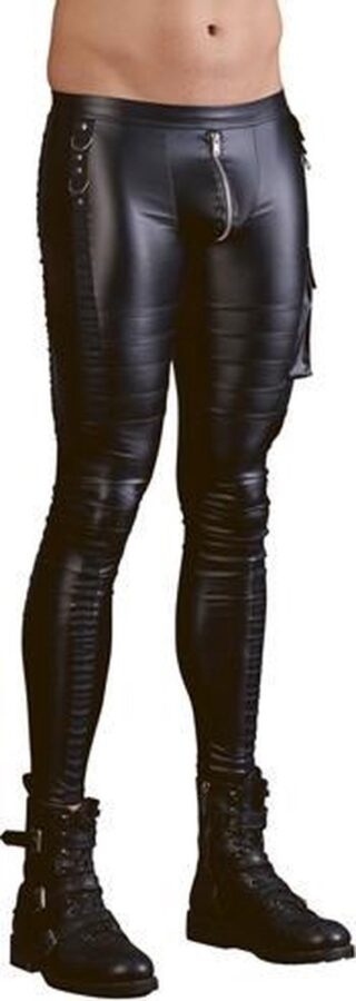Slim fit matte wetlook broek heren met O-ringen