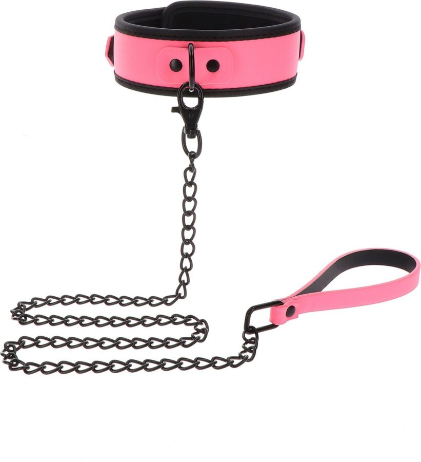 Taboom glow in the dark halsband met kettinglijn roze
