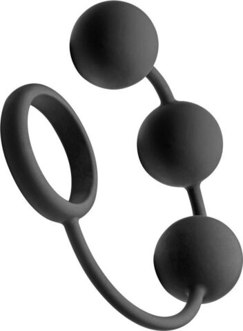 Tom of Finland siliconen cockring met 3 verzwaarde anaalballen