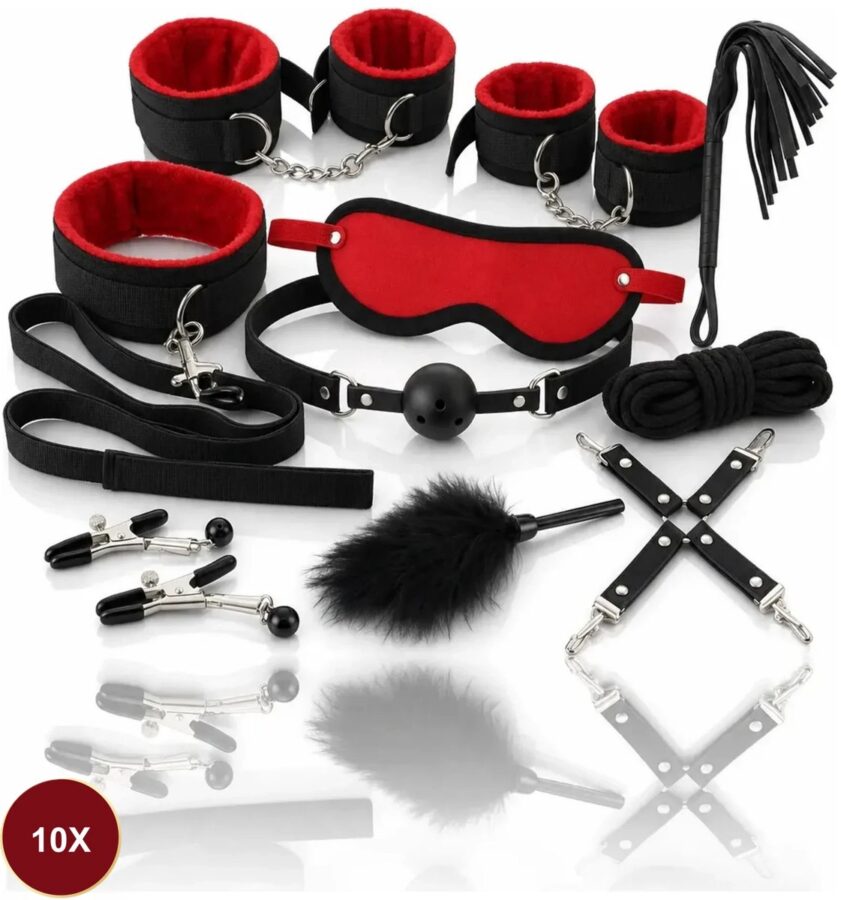 Toys Hub luxe BDSM set 10-delig zwart-rood