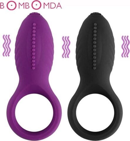 Vibrerende siliconen cockring met stimulator paars
