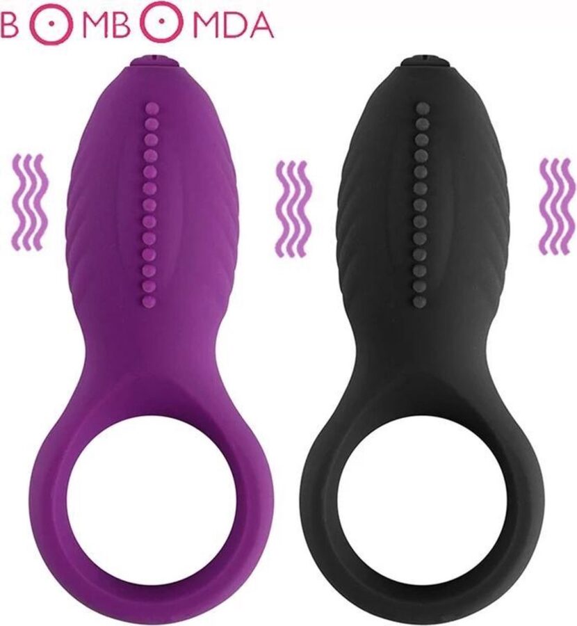 Vibrerende siliconen cockring met stimulator paars