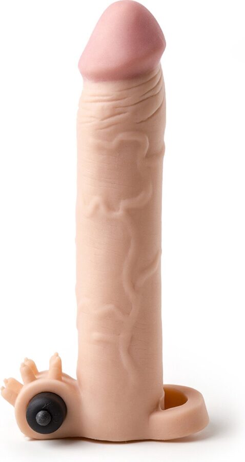 Vibrerende penis sleeve 19 cm huidkleur met balring