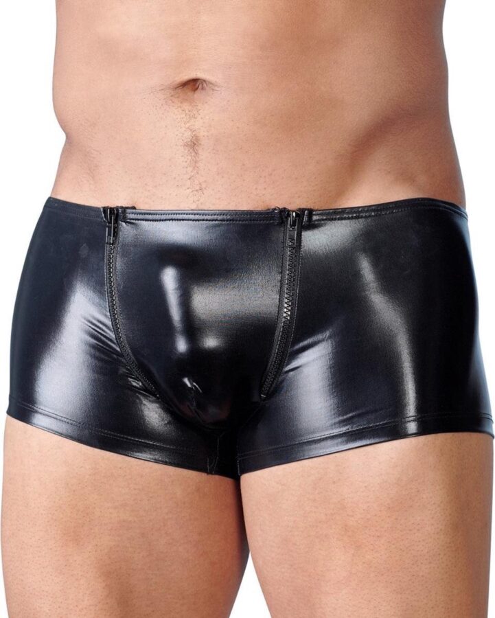 Wetlook boxer heren met rits zwart