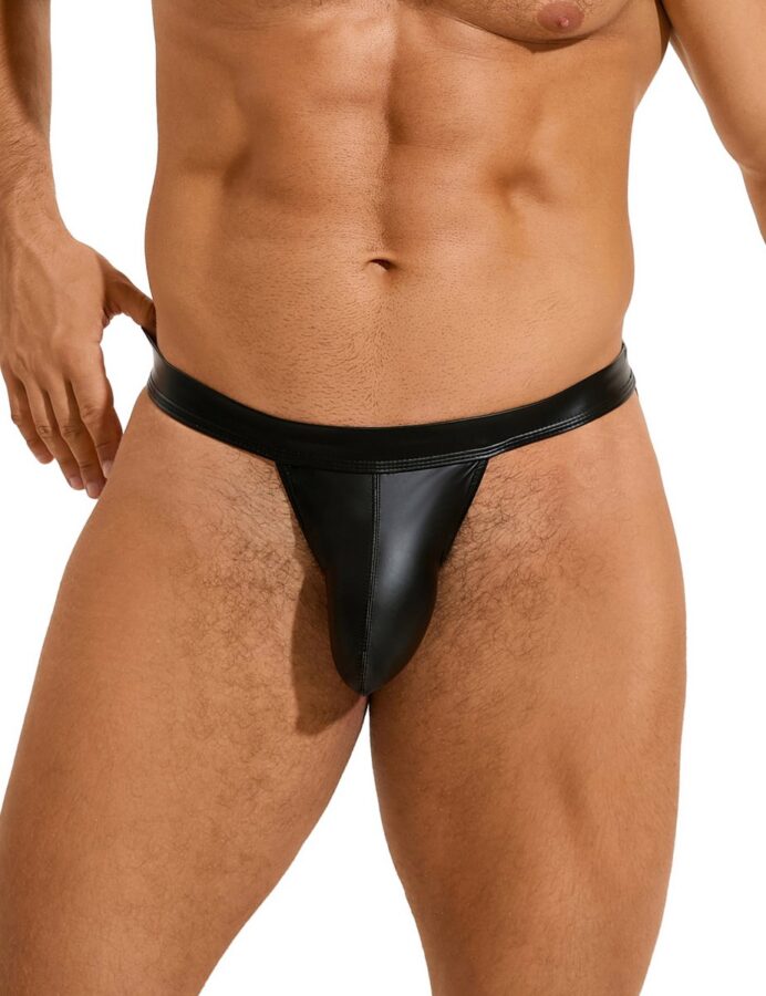 Zeloria wetlook herenstring faux leather zwart