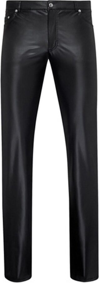 Zwarte wetlook broek heren